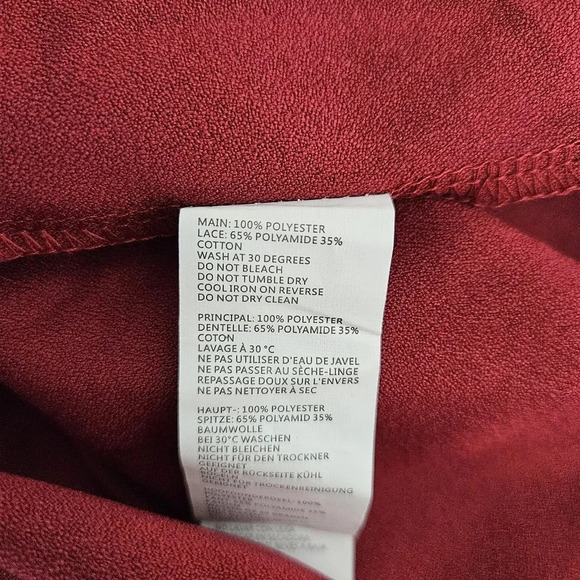 Boohoo Tess Lace Trim Shirt Dress Merlot Red Long Sleeve Button Collar Fit Flare - Picture 6 of 6